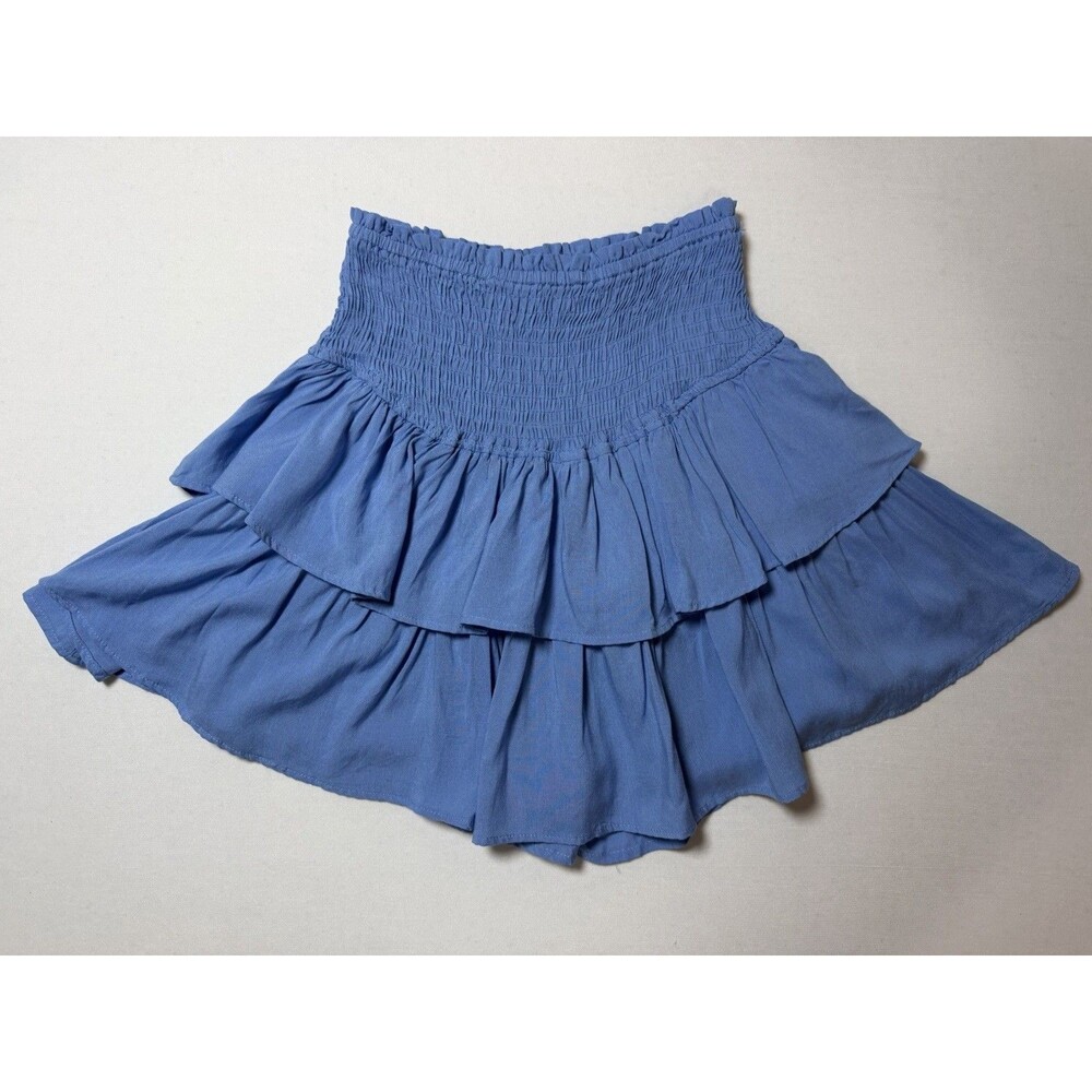 Ruffled Skort High Waisted Smocked Short Flowy Layered Skirt Blue Size Small